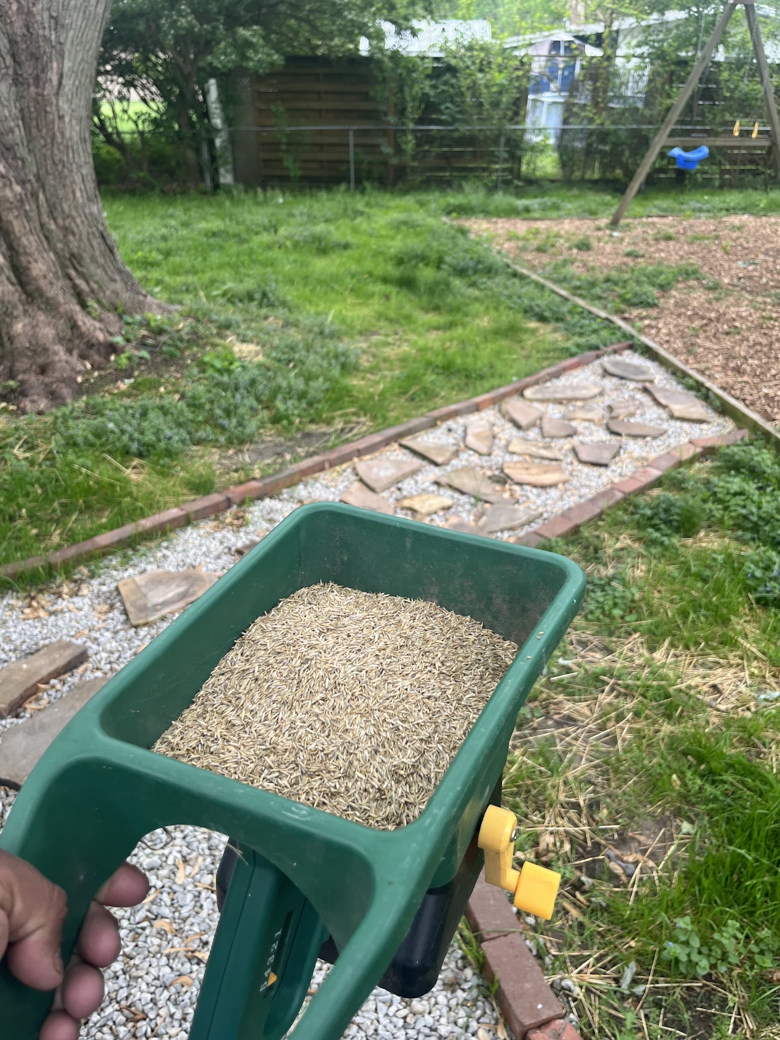 New stepping stone path set into a mulch bed in Urbana, IL
