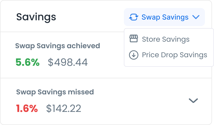 The savings panel dropdown menu