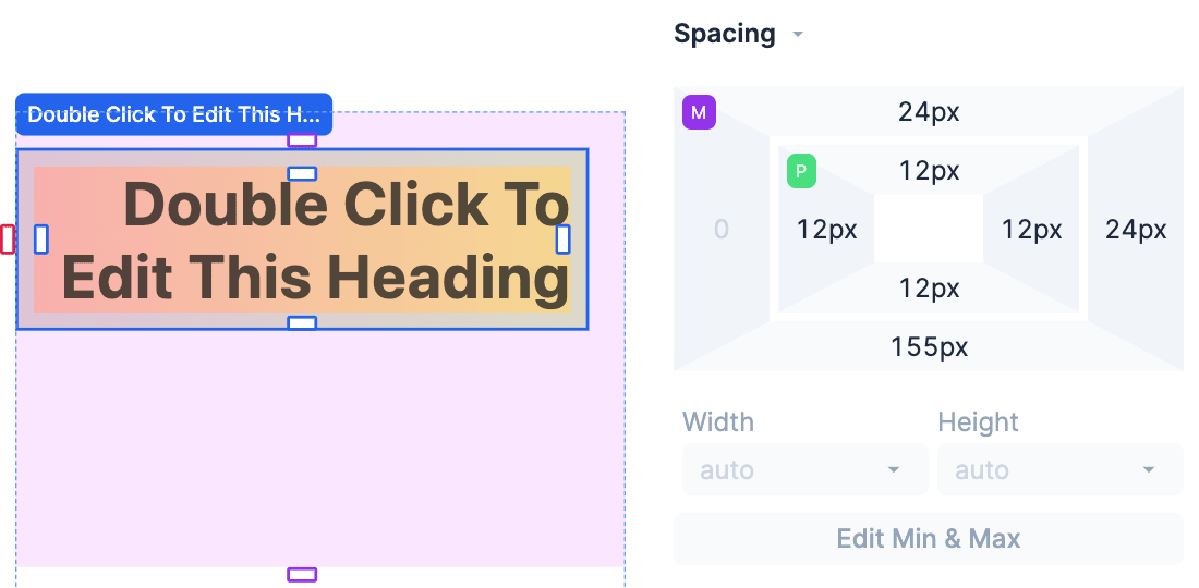 Replo Editor screenshot showing spacing controls