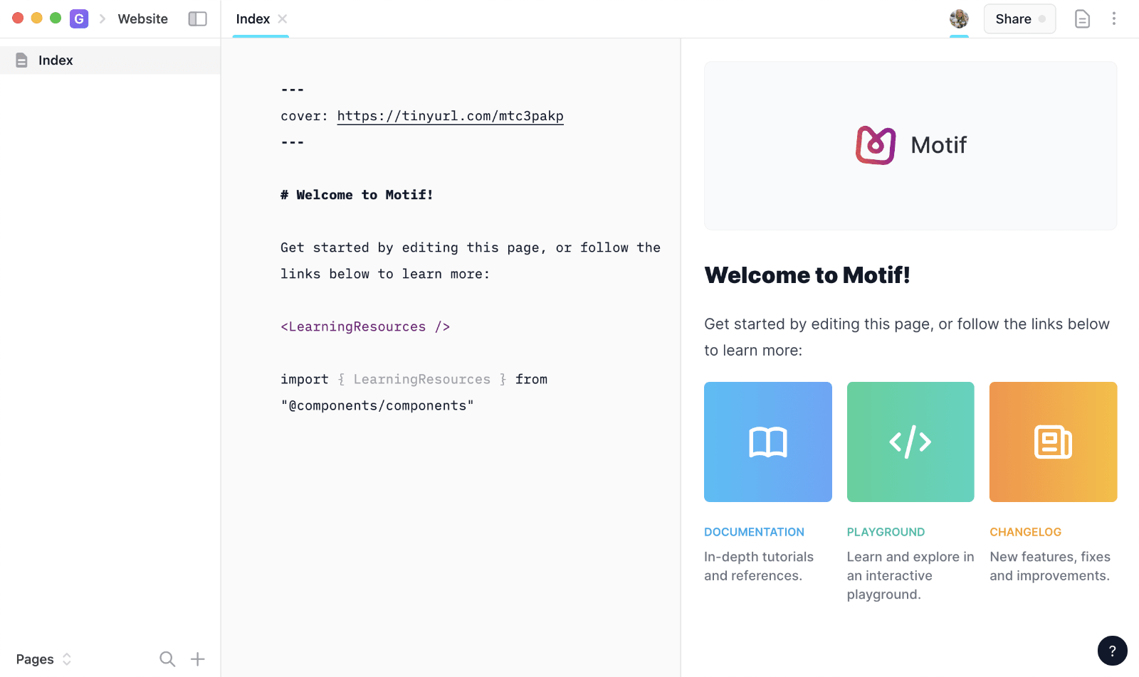 Welcome page