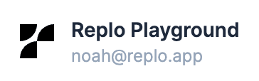 Replo username shown in the top left
