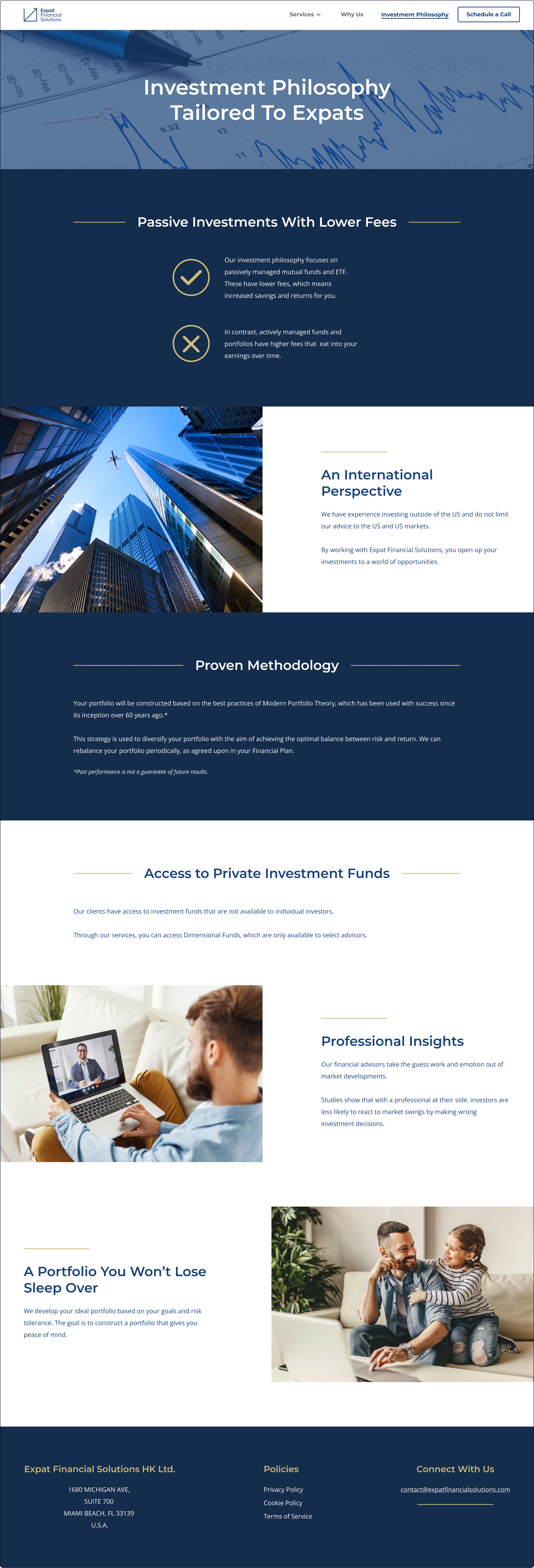 Investment philosophy page of Expat Financial Solutions