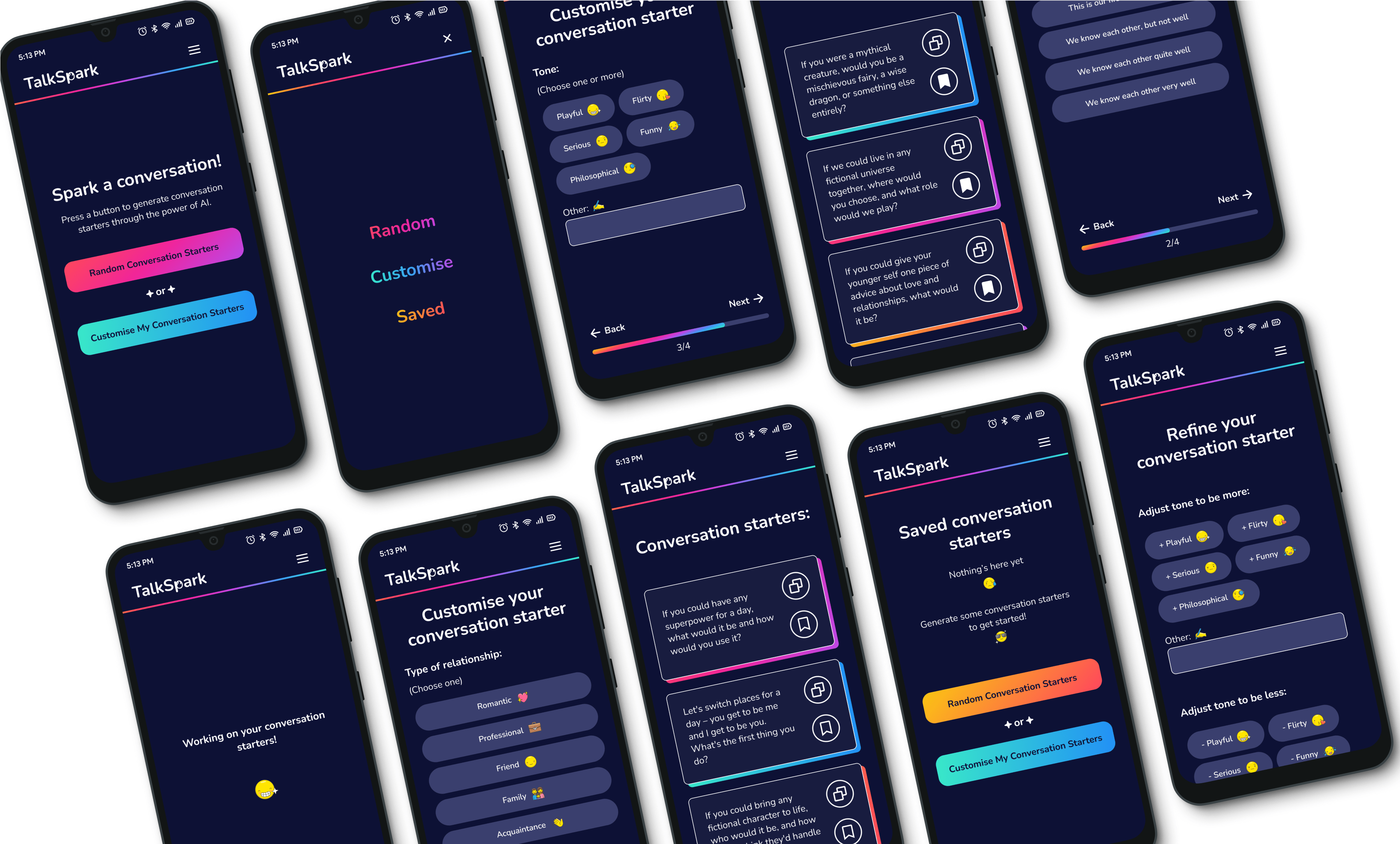 Mobile screen designs dark mode