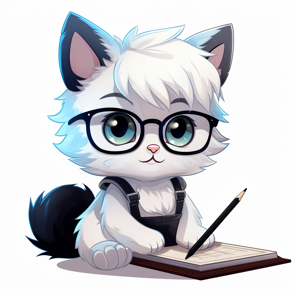 Cartoon cat writing notes