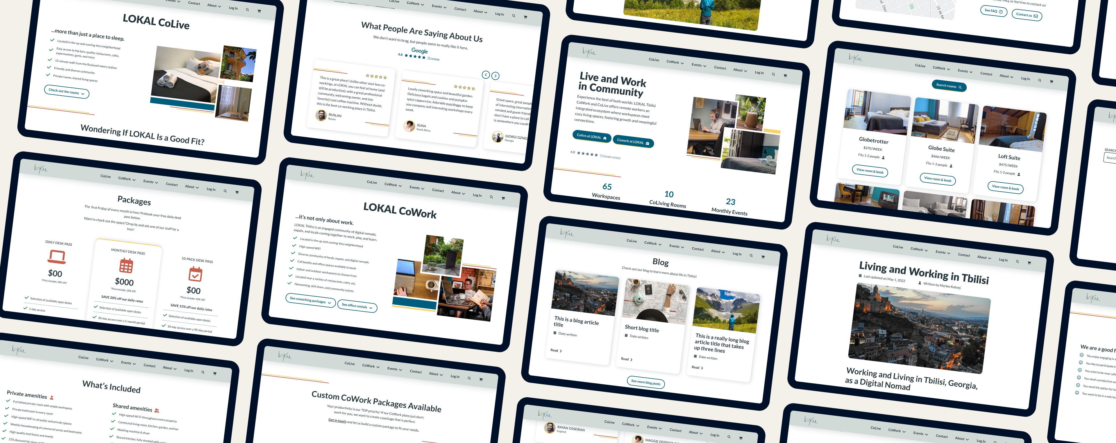 Mockups of coliving, coworking website