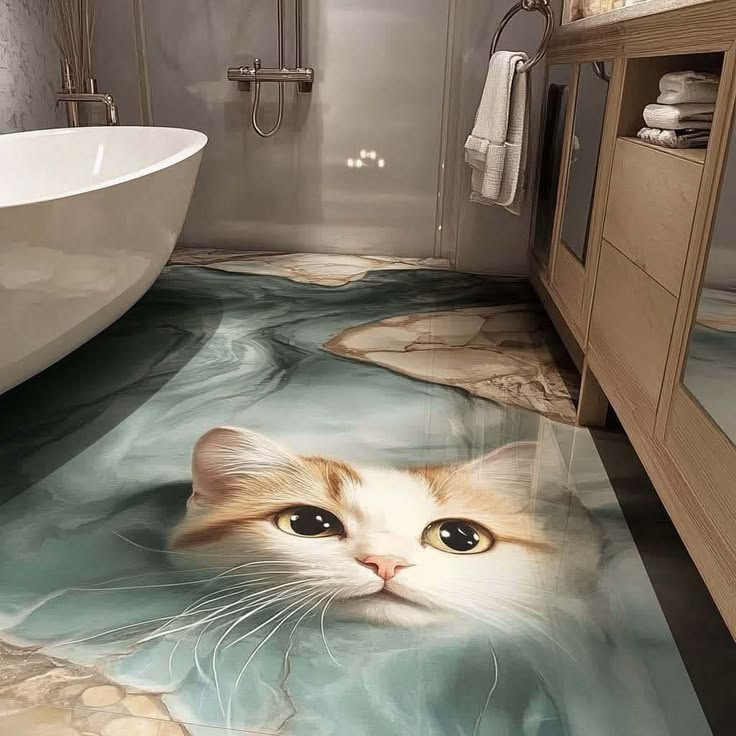 Cute Cat Water Reflection Art