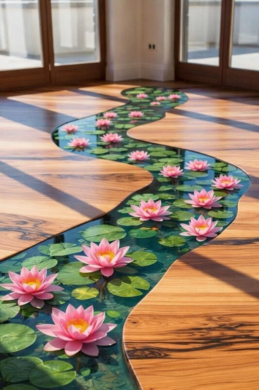 Zen Lotus Stream Resin Floor