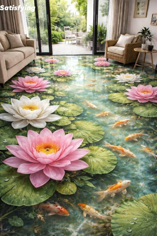Zen Lotus Lake Floor Art