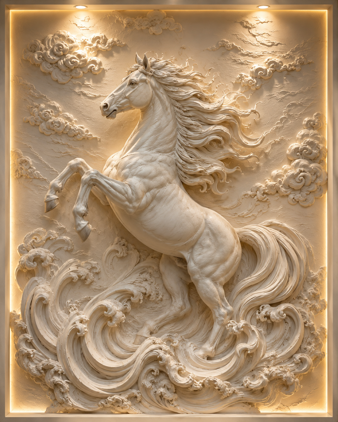 Divine White Horse Carving Art