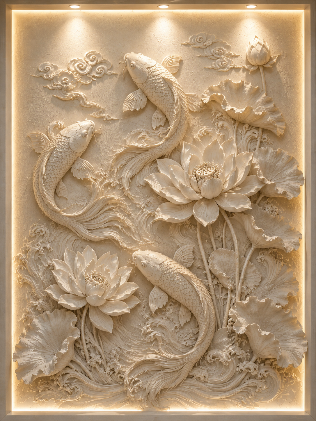Modern Lotus Fish Relief Design