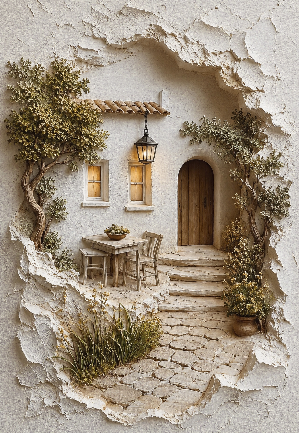 Vintage Courtyard Relief Art