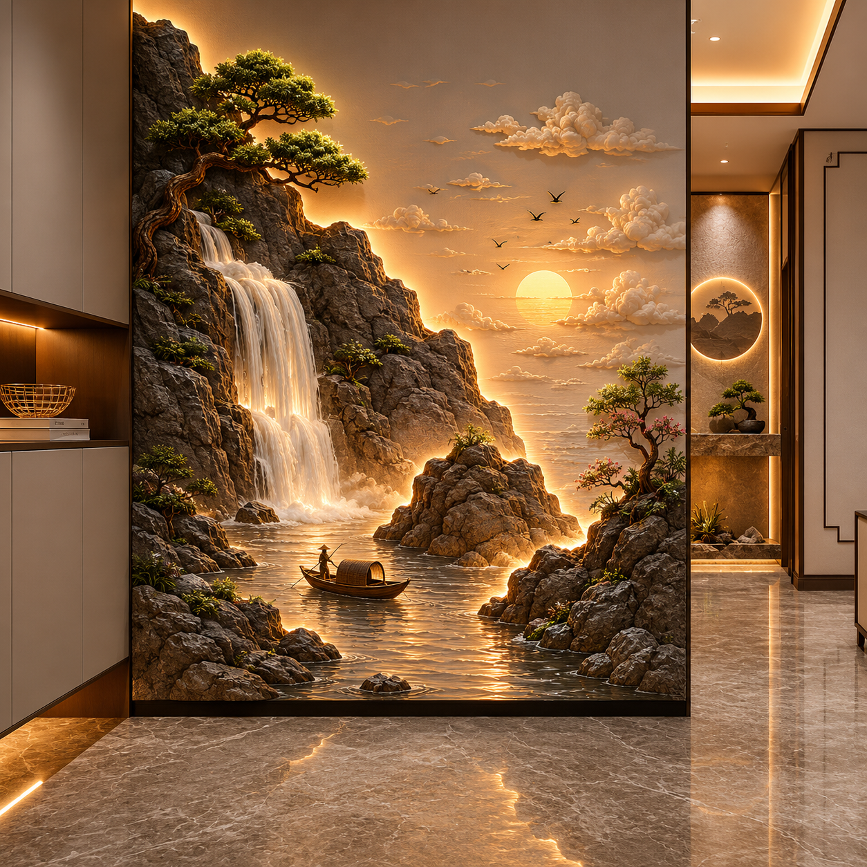 Luxury Sunset River 3D Wall Art
