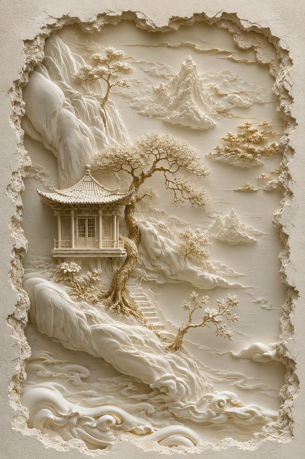 Elegant Asian Landscape Relief Art