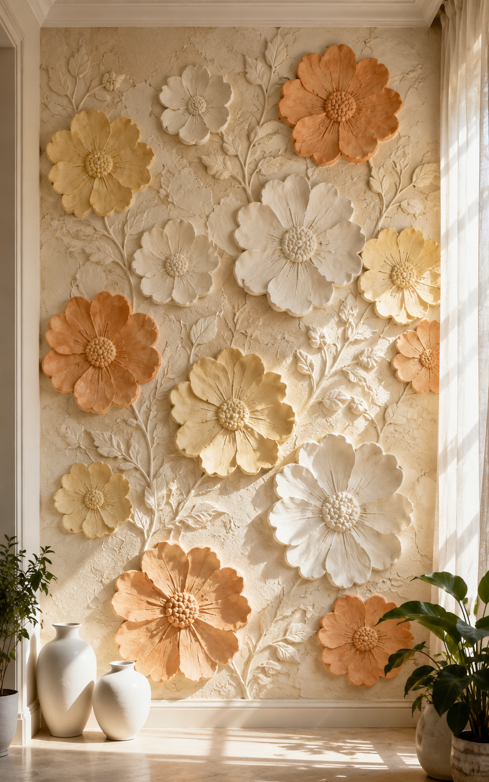 Soft Neutral Floral Interior Mural