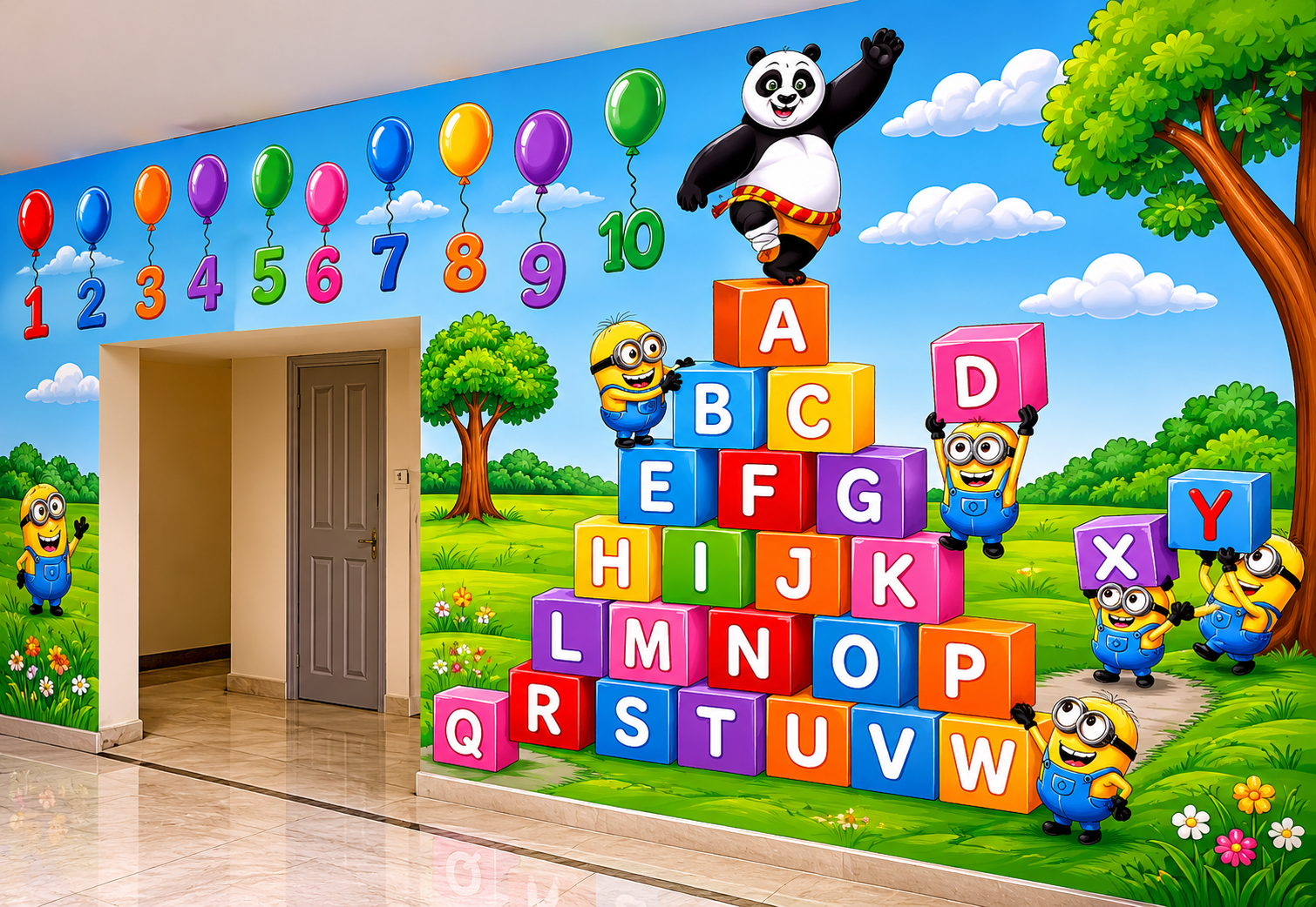 Cartoon ABC & Numbers School Wall Art