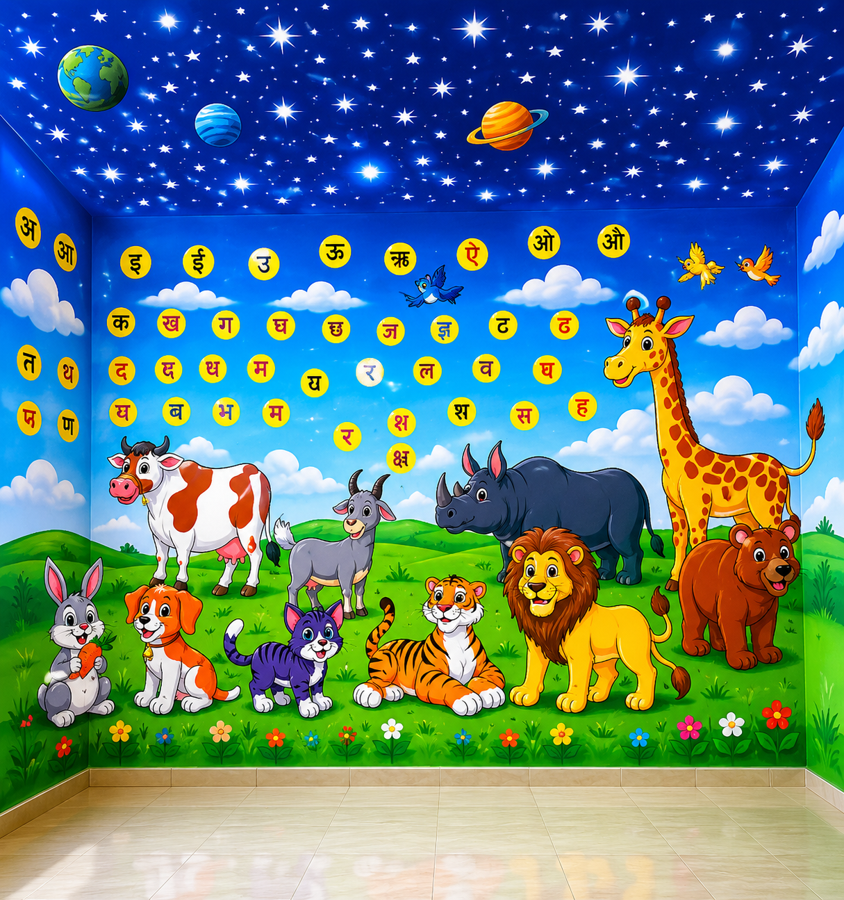 Fun Hindi Alphabet Animal Wall Art