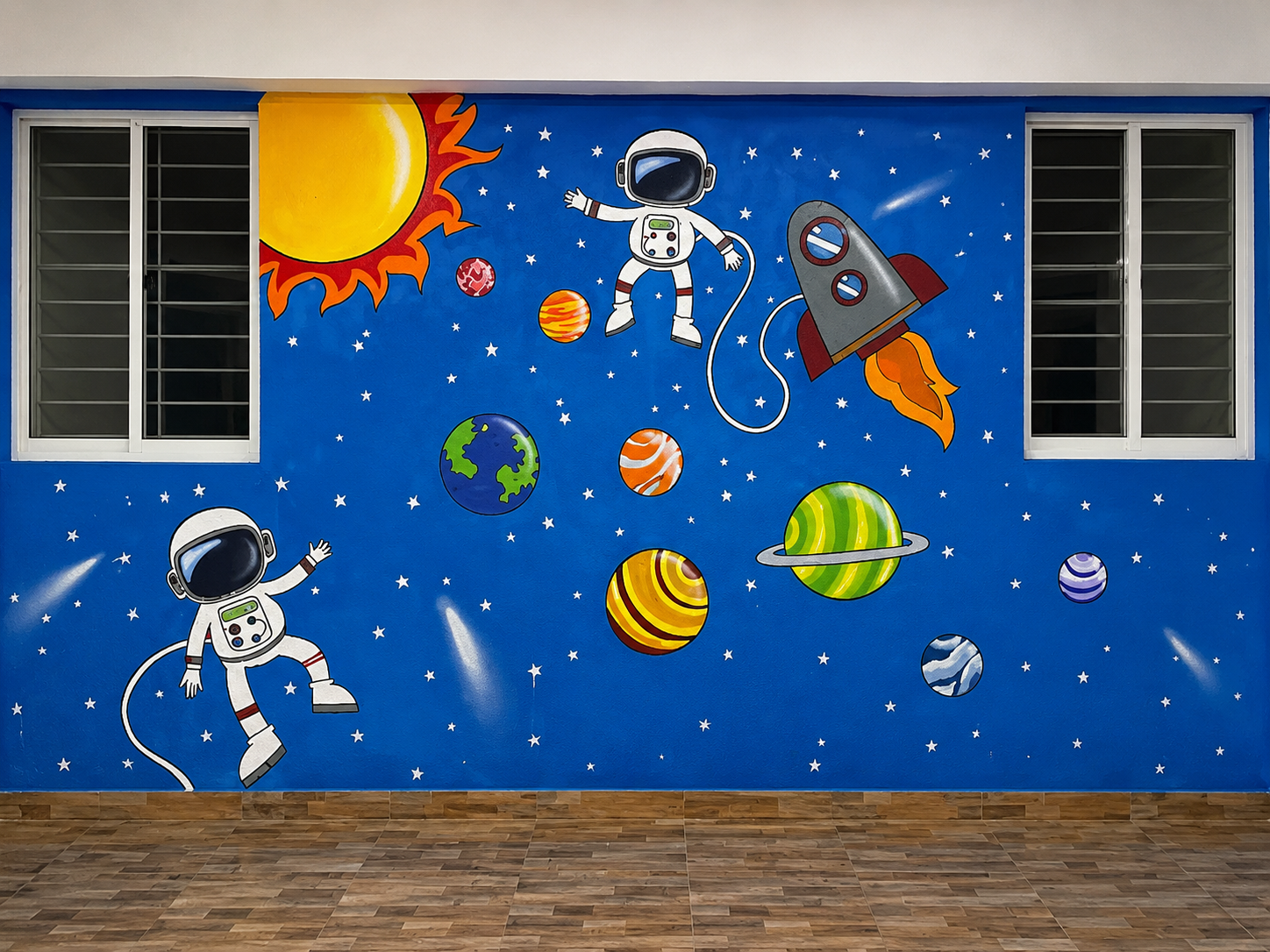 Orbiting Astronauts Space Wall