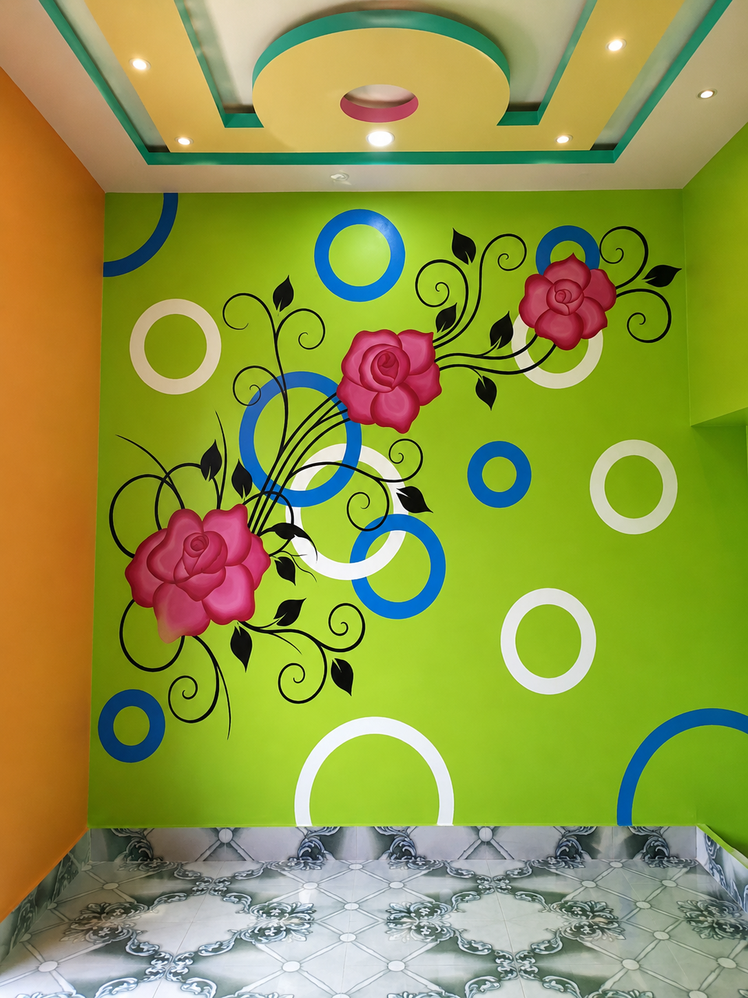 Crimson Rose & Geometric Circle Wall