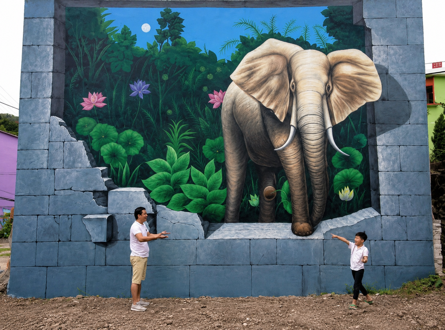 3D Elephant Breakthrough Wall