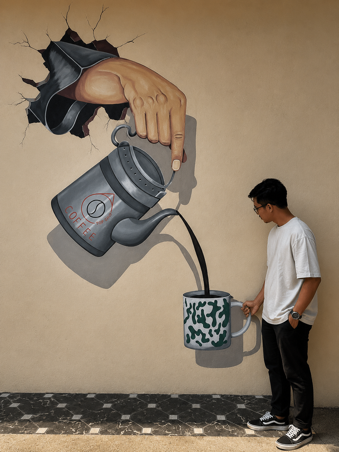 3D Cafe Breakthrough Wall