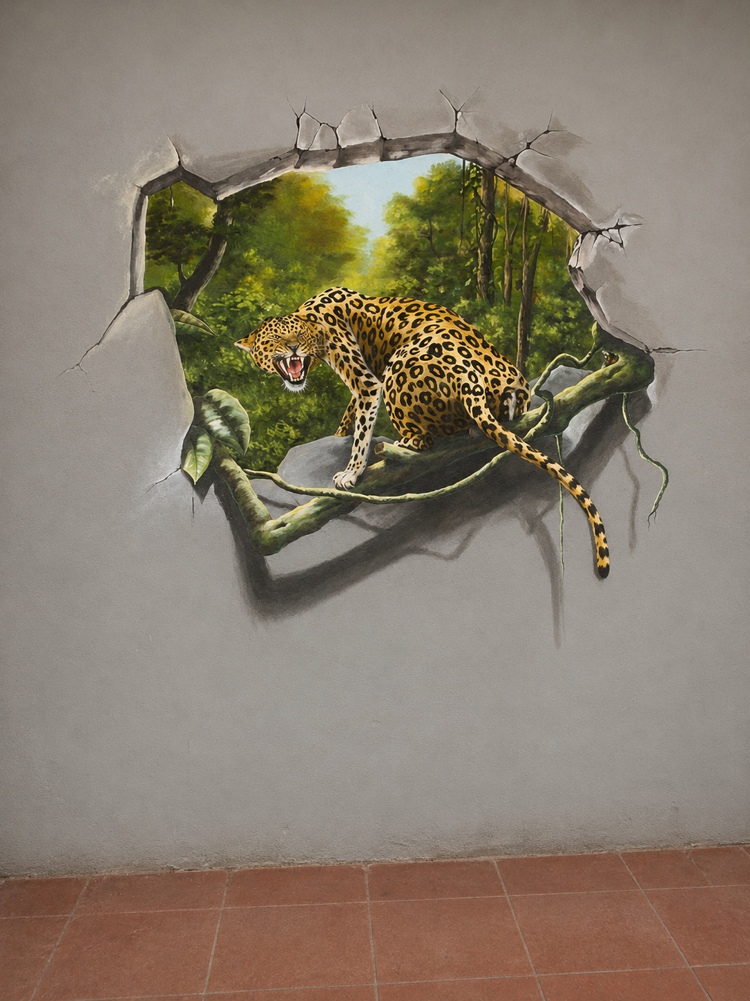 3D Leopard Breakthrough Wall