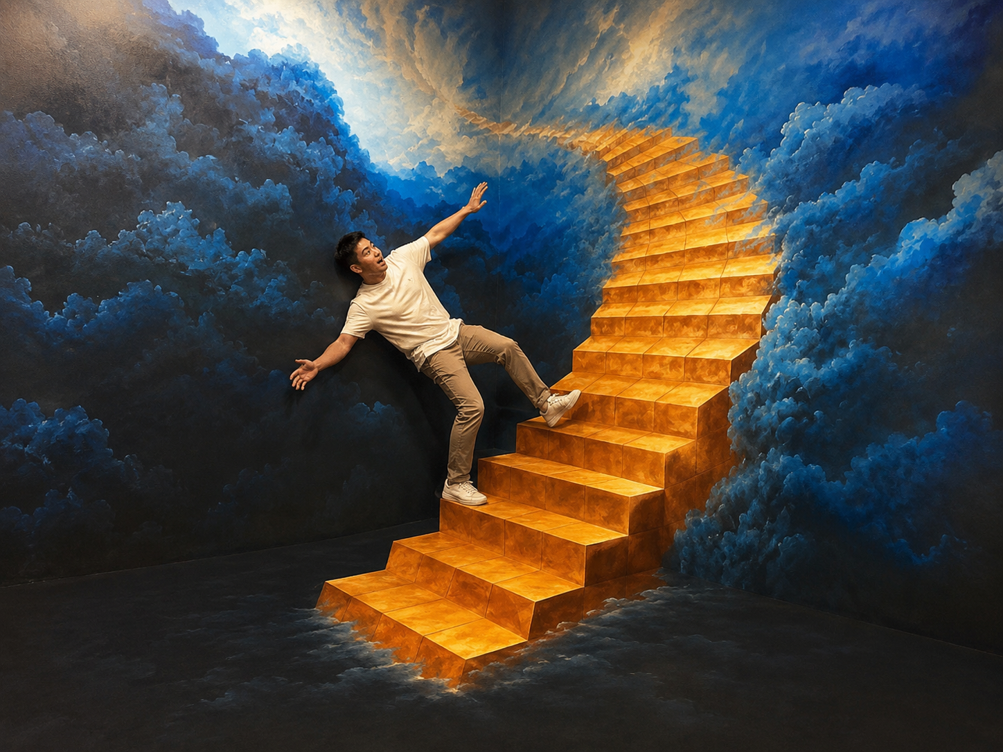 3D Golden Staircase Wall