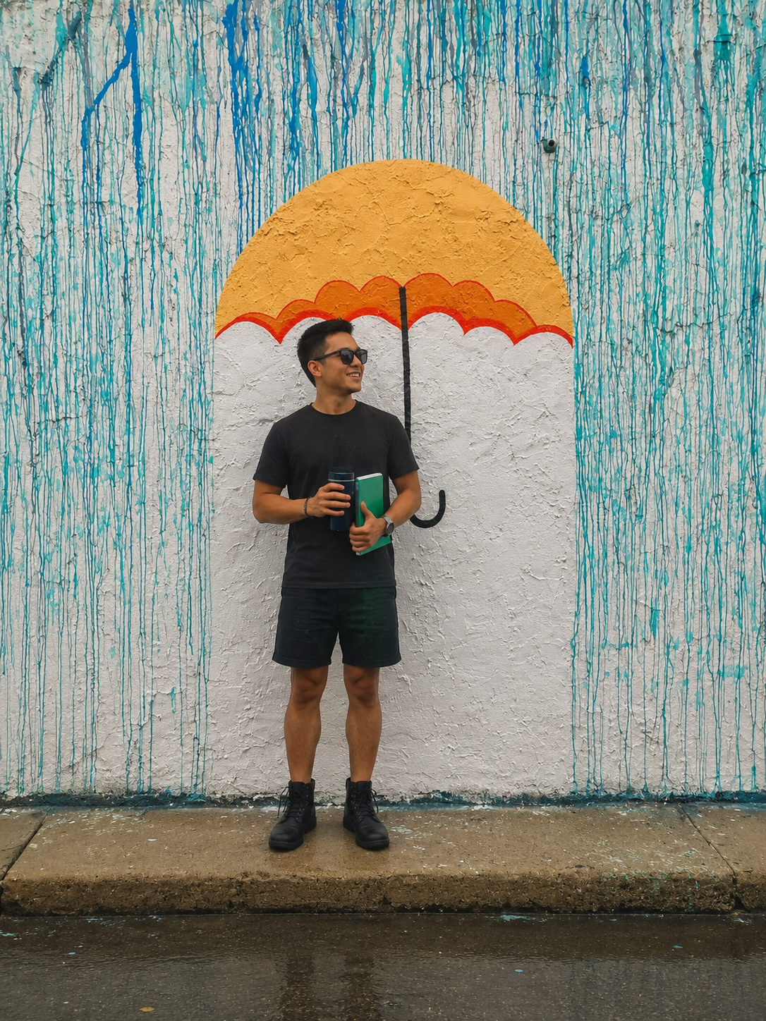 Urban Rain-Drip Portrait Selfie Concept