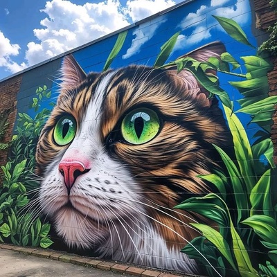“Realistic 3D Cat Wall painting”