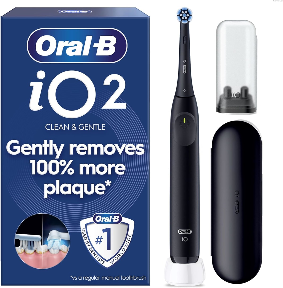 Oral-B iO2 Electric Toothbrush, Night Black — Long-Lasting Battery, Gentle Care Brush Head, Travel Case & Refill Holder