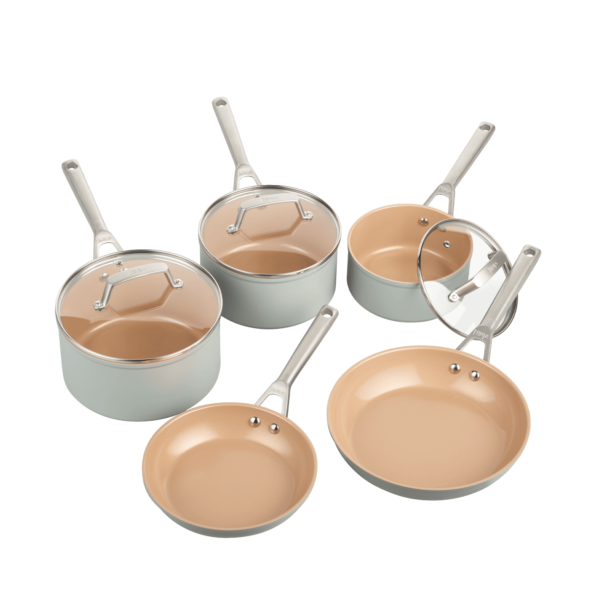 Ninja Extended Life Ceramic 5-Piece Frying Pan & Saucepan Set in Terracotta/Grey