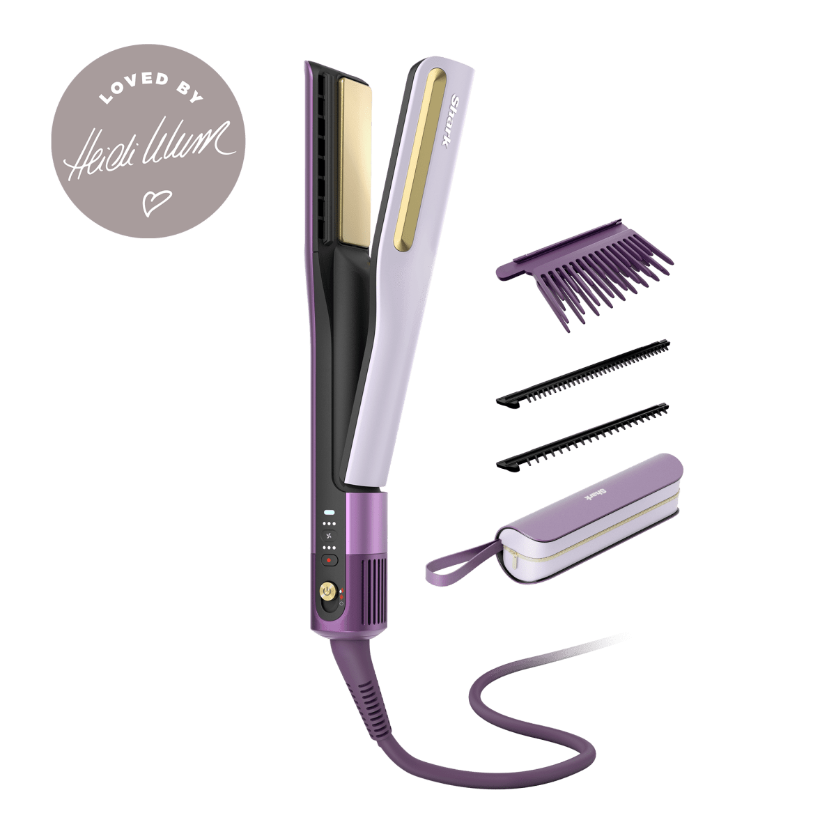 Shark SilkiPro Straight Hair Straightener + Dryer in One Tool with Heat-Resistant Storage Case in Plum Satin