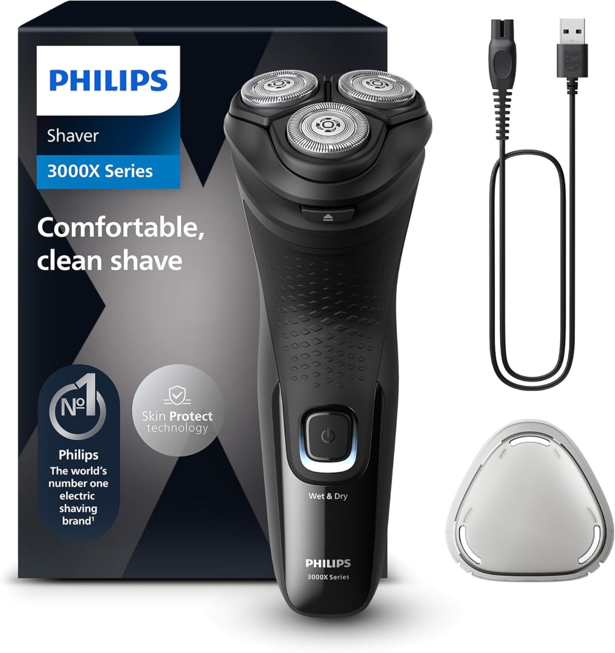 Philips Electric Shaver Series 3000X — Wet & Dry, SkinProtect Technology, Pop-up Beard Trimmer, Deep Black (X3001/00)