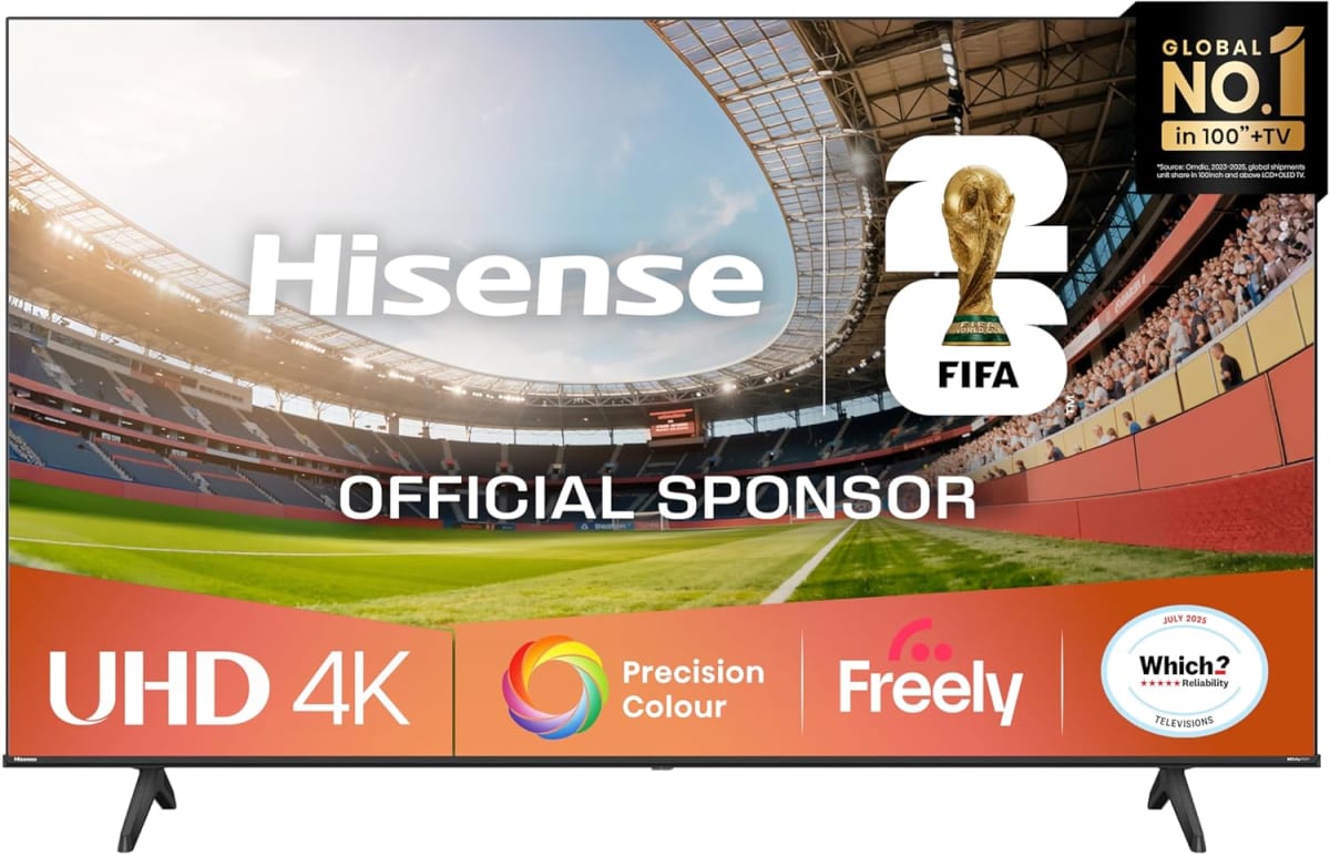 Hisense 55" 55E6QTUK 4K Ultra HD Smart TV — Hi-View AI Engine, Precision Colour, AI Smooth Motion, Freely, Disney+, Netflix
