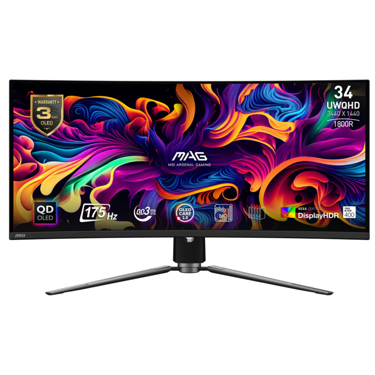 MSI QD-OLED 34" 1800R Curved Gaming Monitor, 175Hz, 0.03ms GtG, DisplayHDR True Black 400