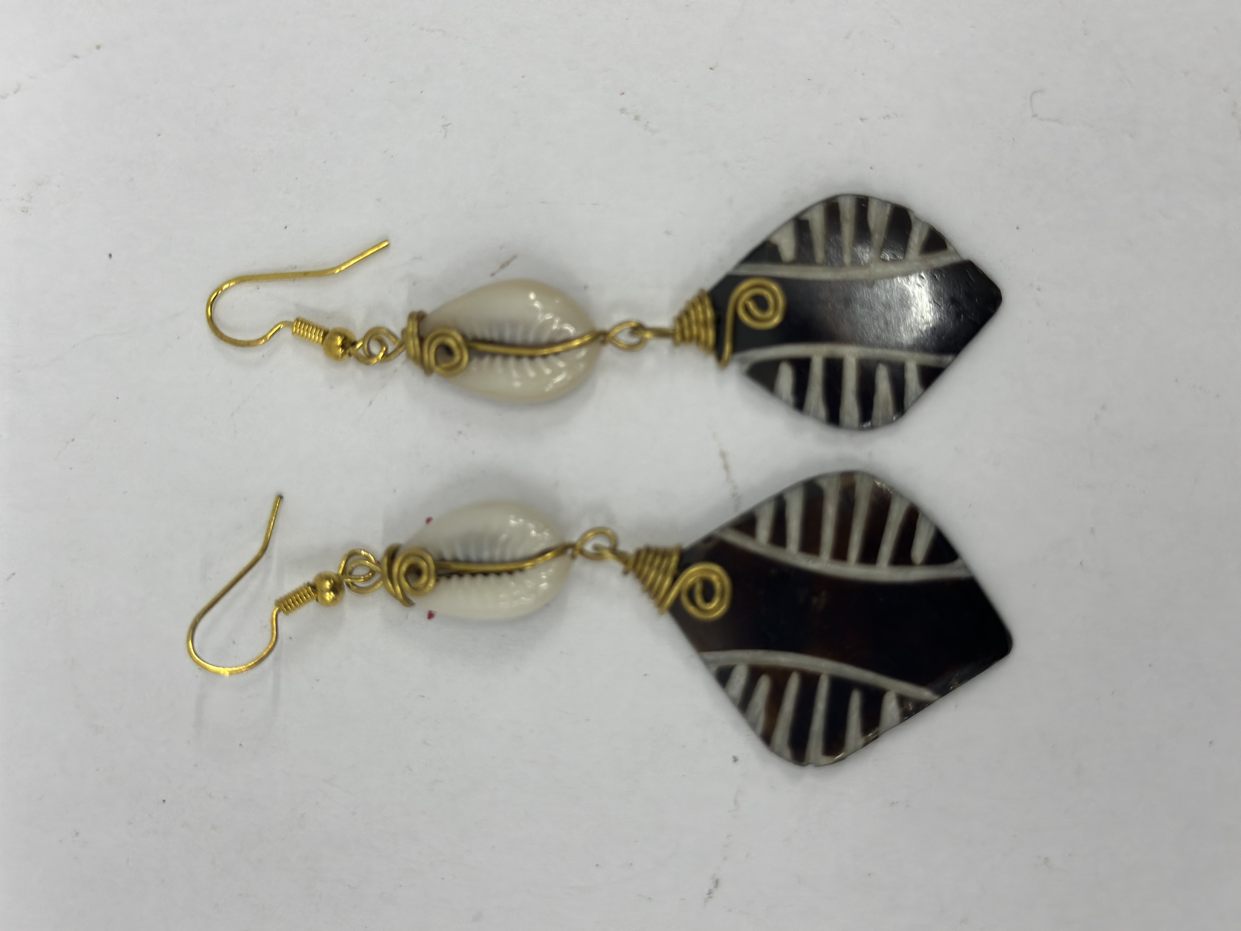 Ostrich Bone and shell earrings hover