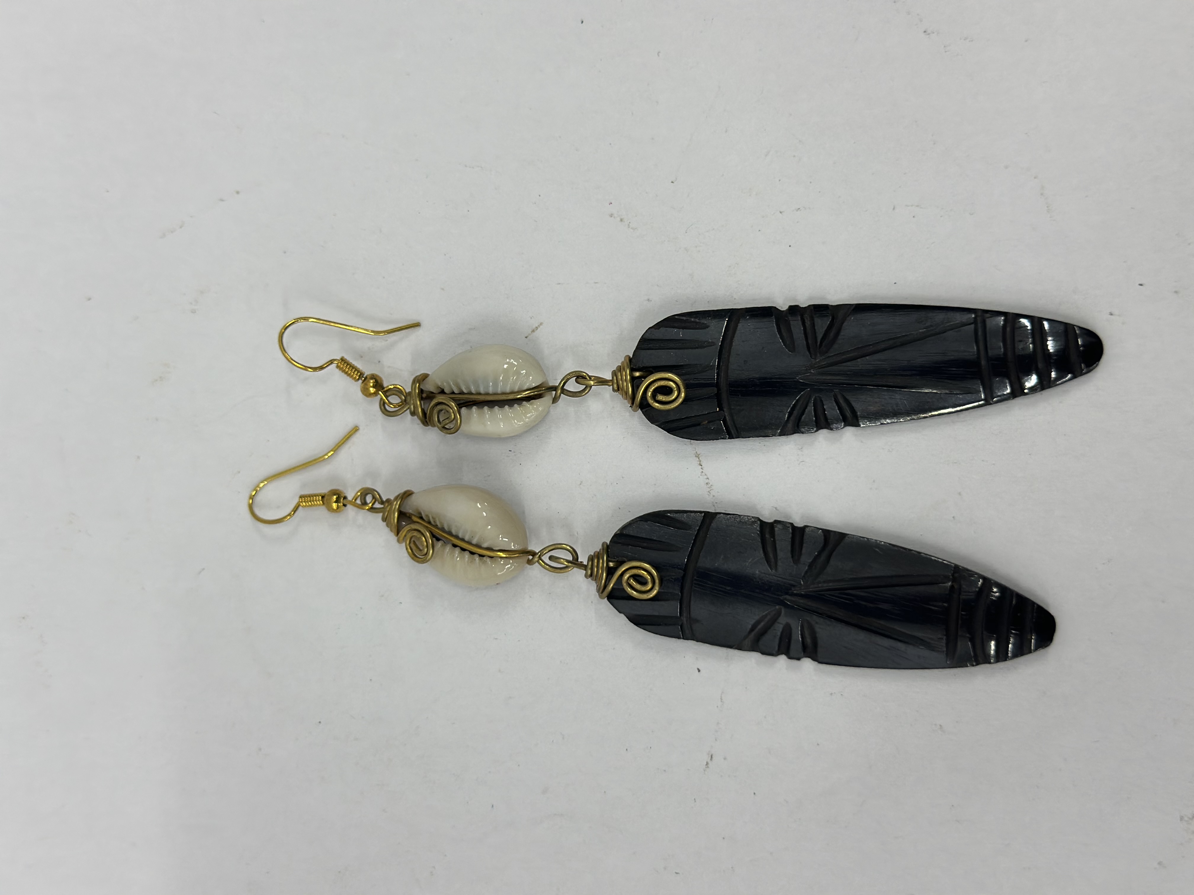 Ostrich Bone and shell earrings view 3