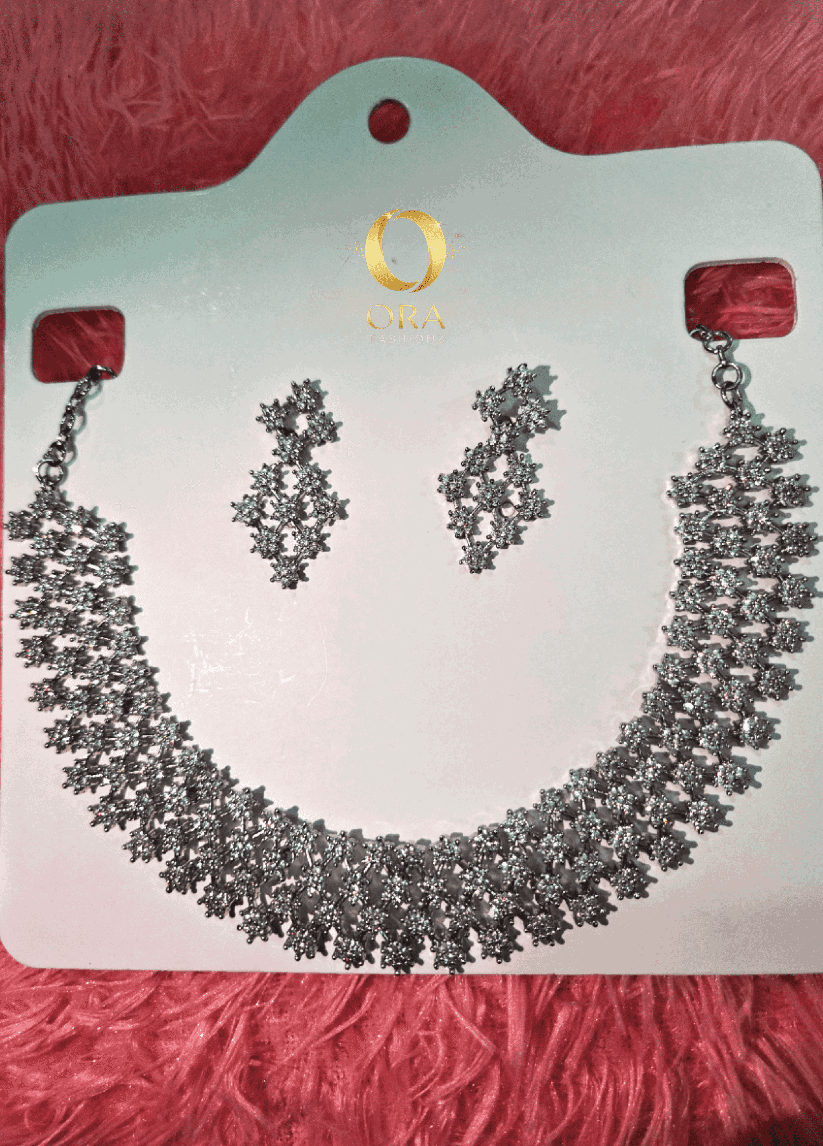 ORA PREMIUM QUALITY SILVER-TONED AD BRIDAL NECKLACE SET