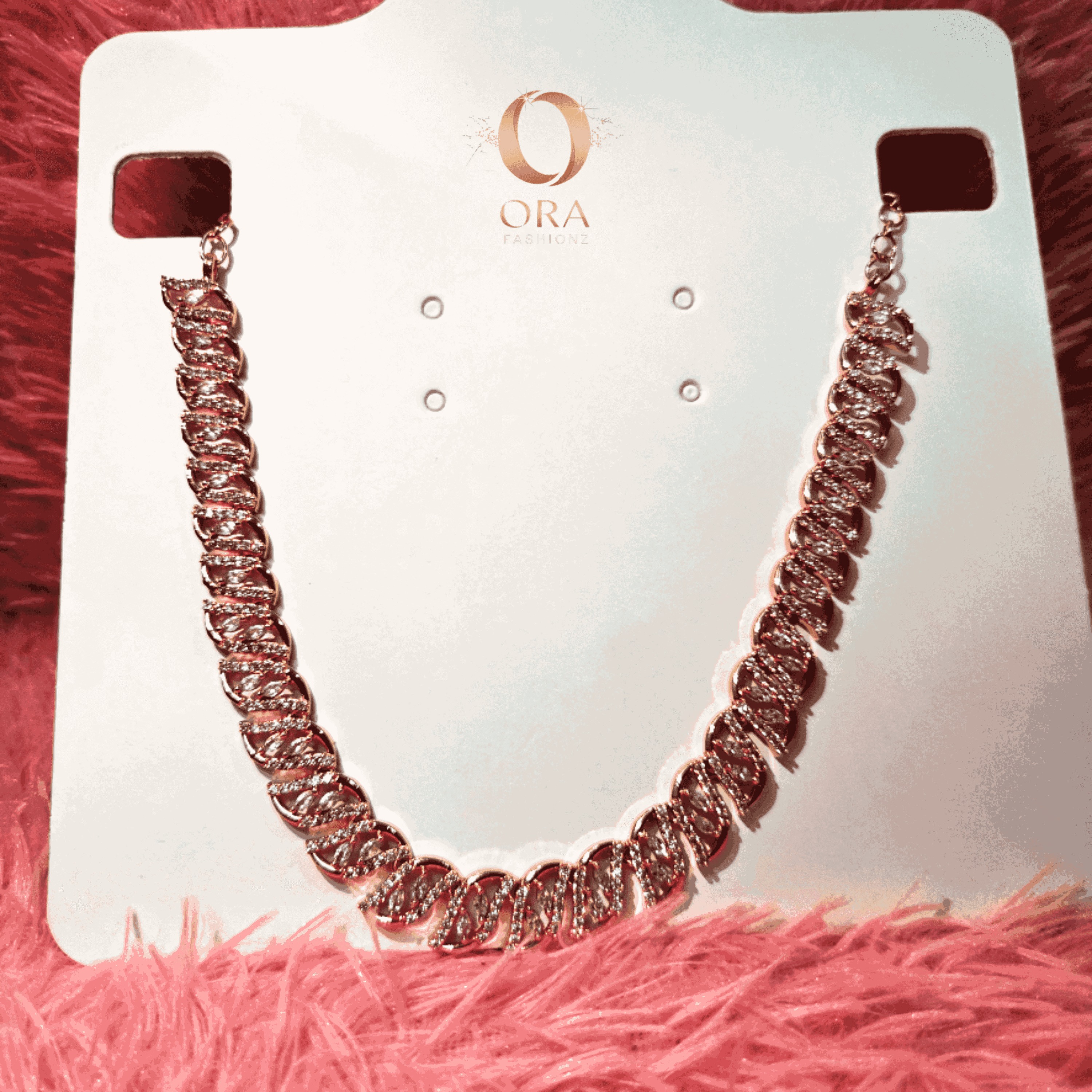 ORA ROSE GOLD STONE-STUDDED LEAFY AD NECKLACE PREMIUM