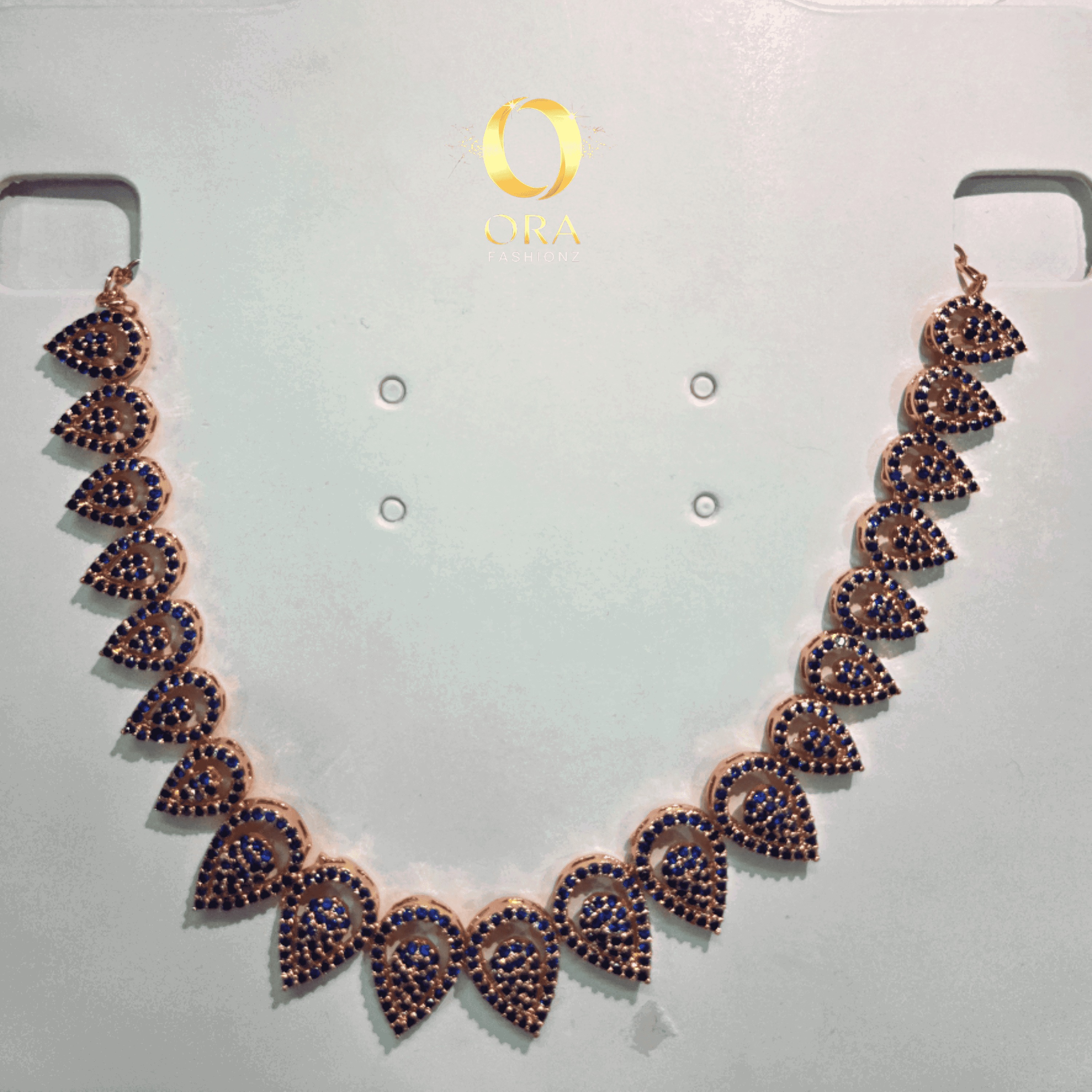 ORA ROSE GOLD-TONED BLUE AD NECKLACE SET PREMIUM