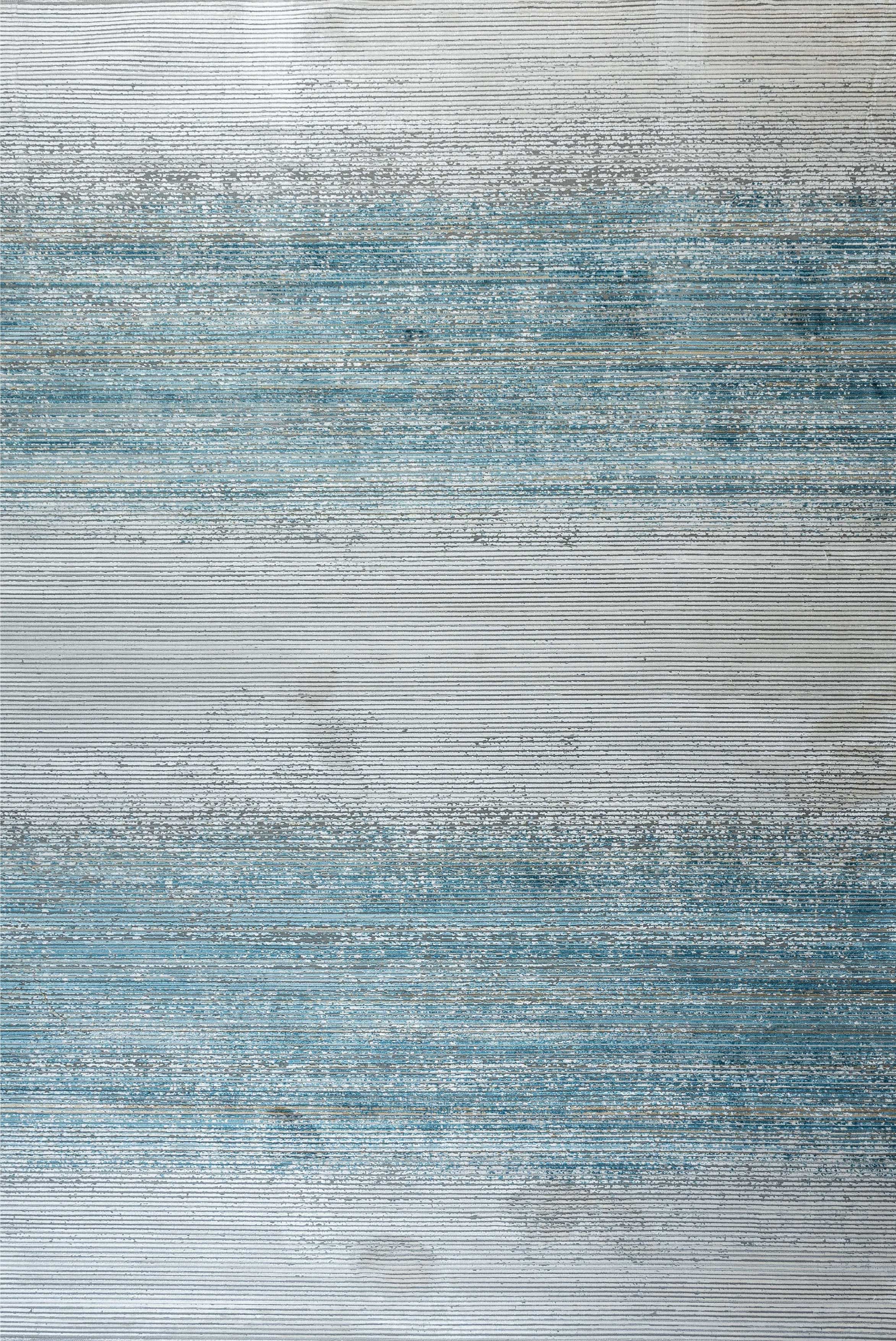 Mehreen Carpets Dubai Mall: Blue-gray abstract carpet with horizontal lines, textured detailing, modern design.