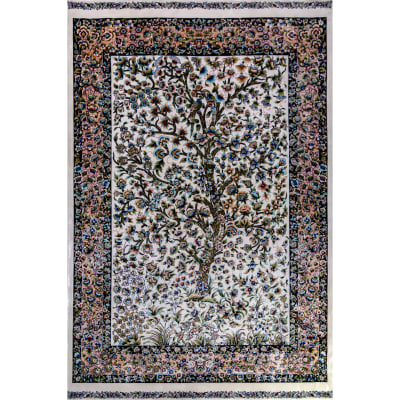 Mehreen Carpets Dubai Mall: Intricate floral Persian rug with tree motif in rich, detailed design.