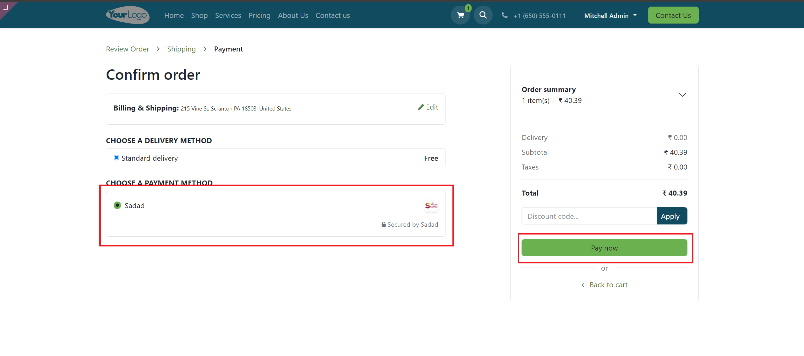 Sadad Payment Option in Website