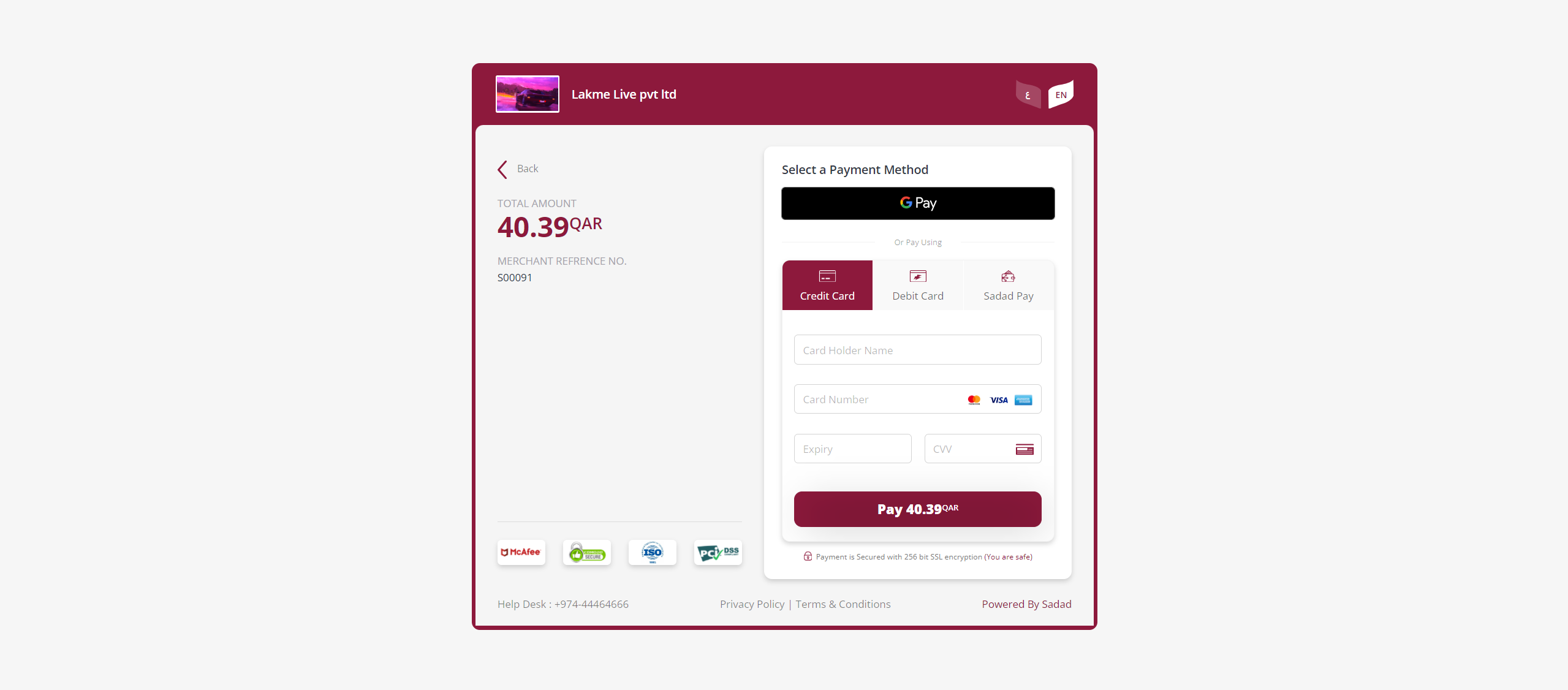 Redirect in Payment Screen