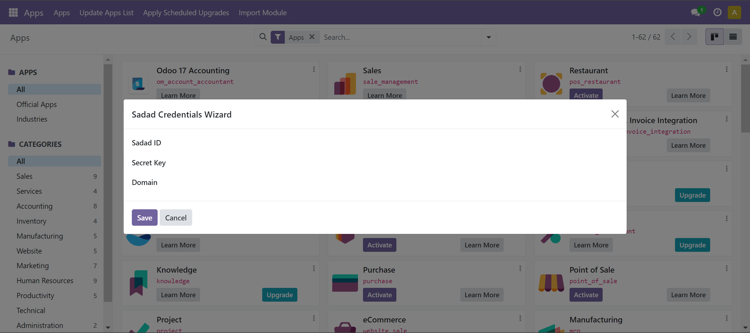 Sadad Credentials Wizard