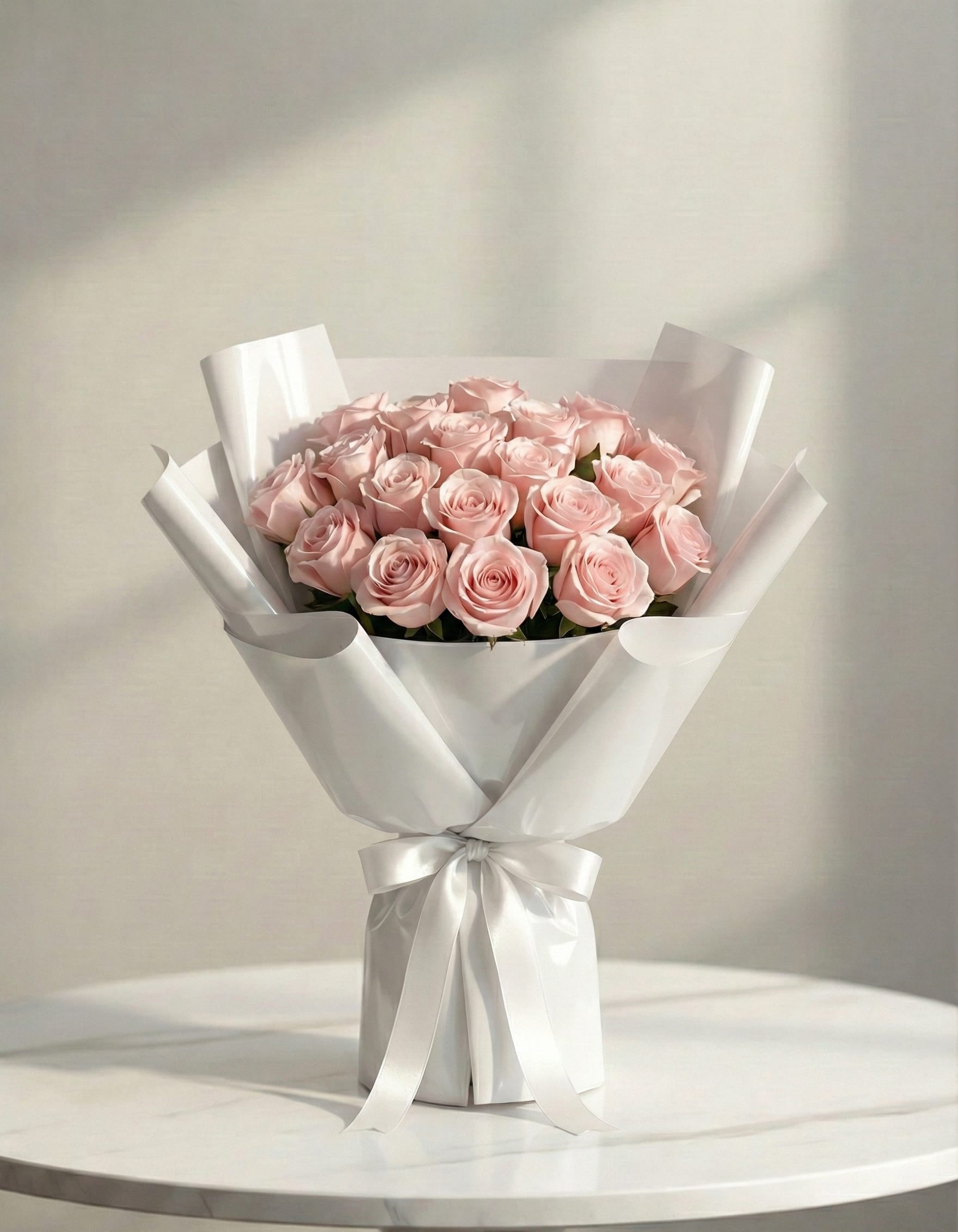 باقة جوري وردي غلاف أبيض