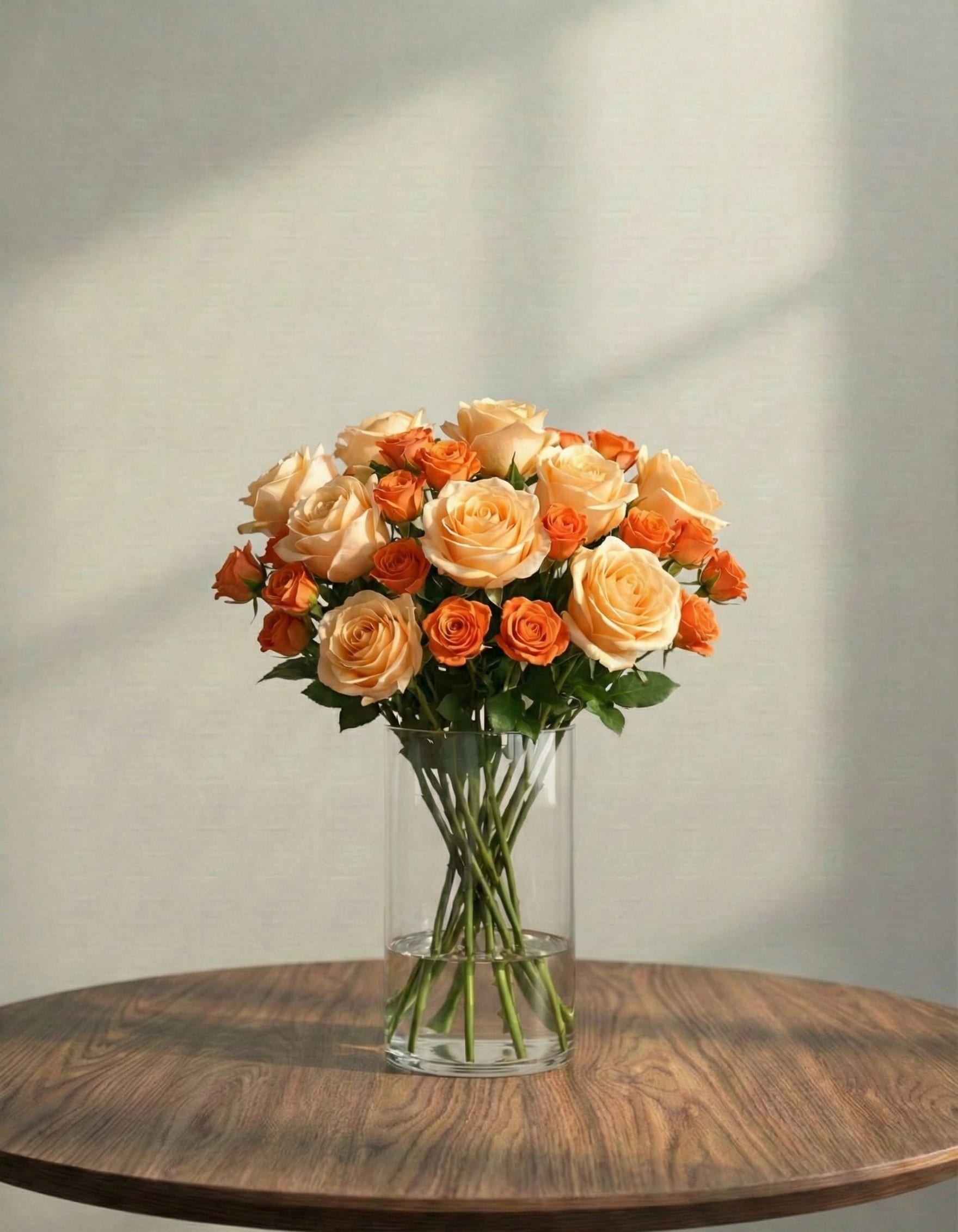 مزهرية ورد جوري برتقالي أسطوانية