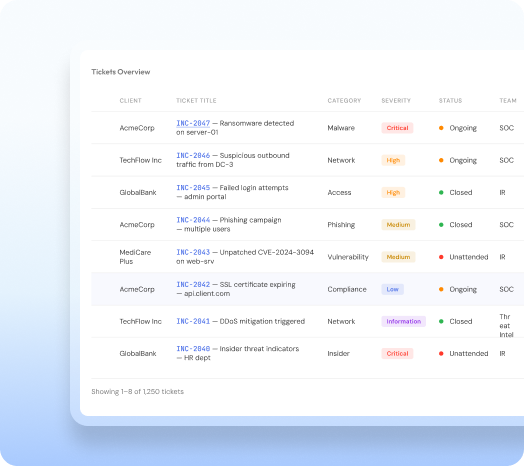 Ticketing Incident Management UI view