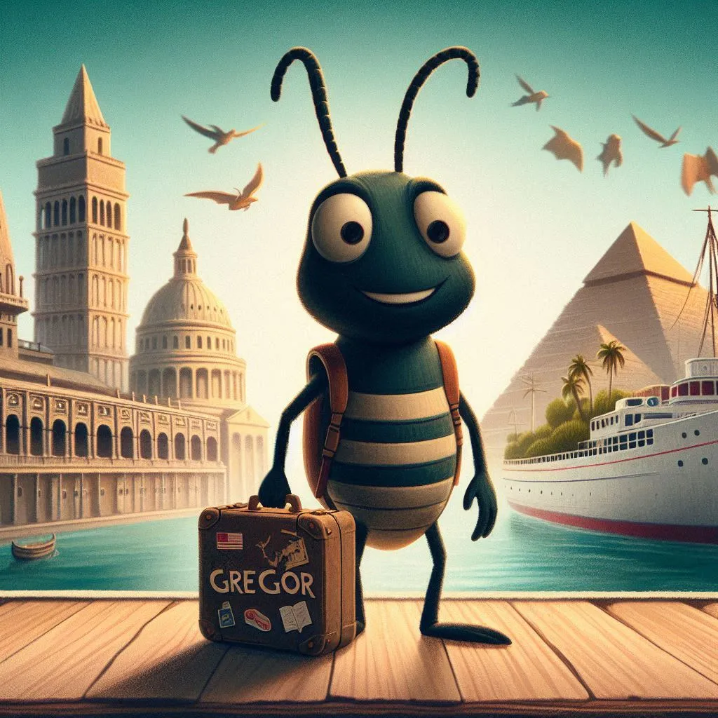 Gregorio el grillo que viajo por el mundo. Imagen generada con tecnología de DALL·E 3