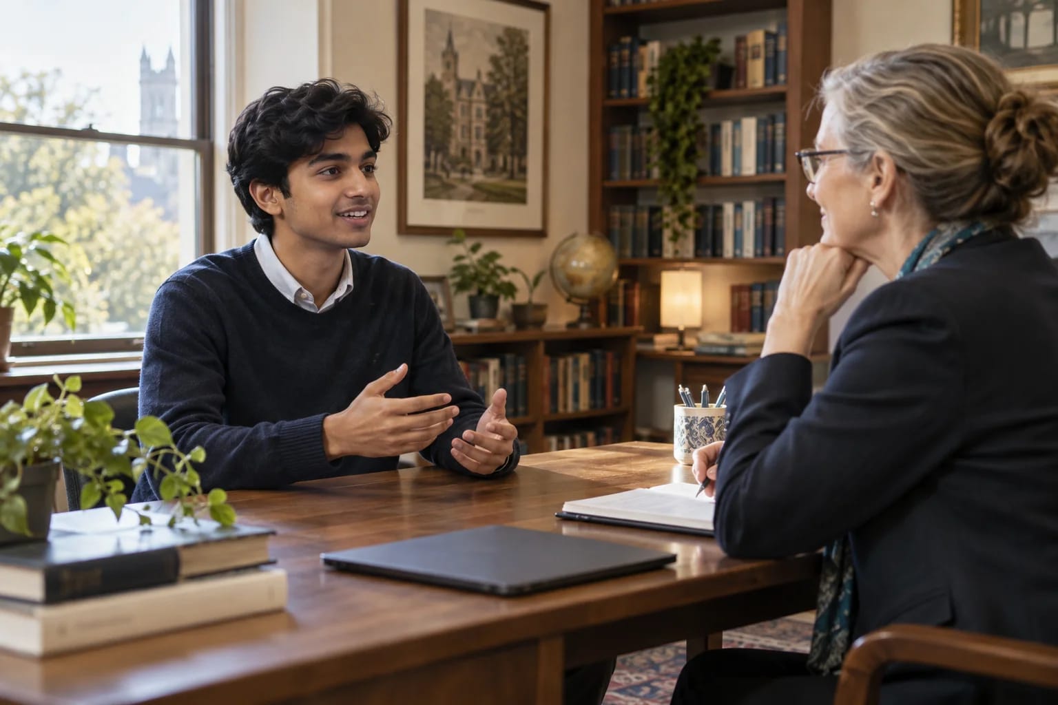 Student practising an admissions interview