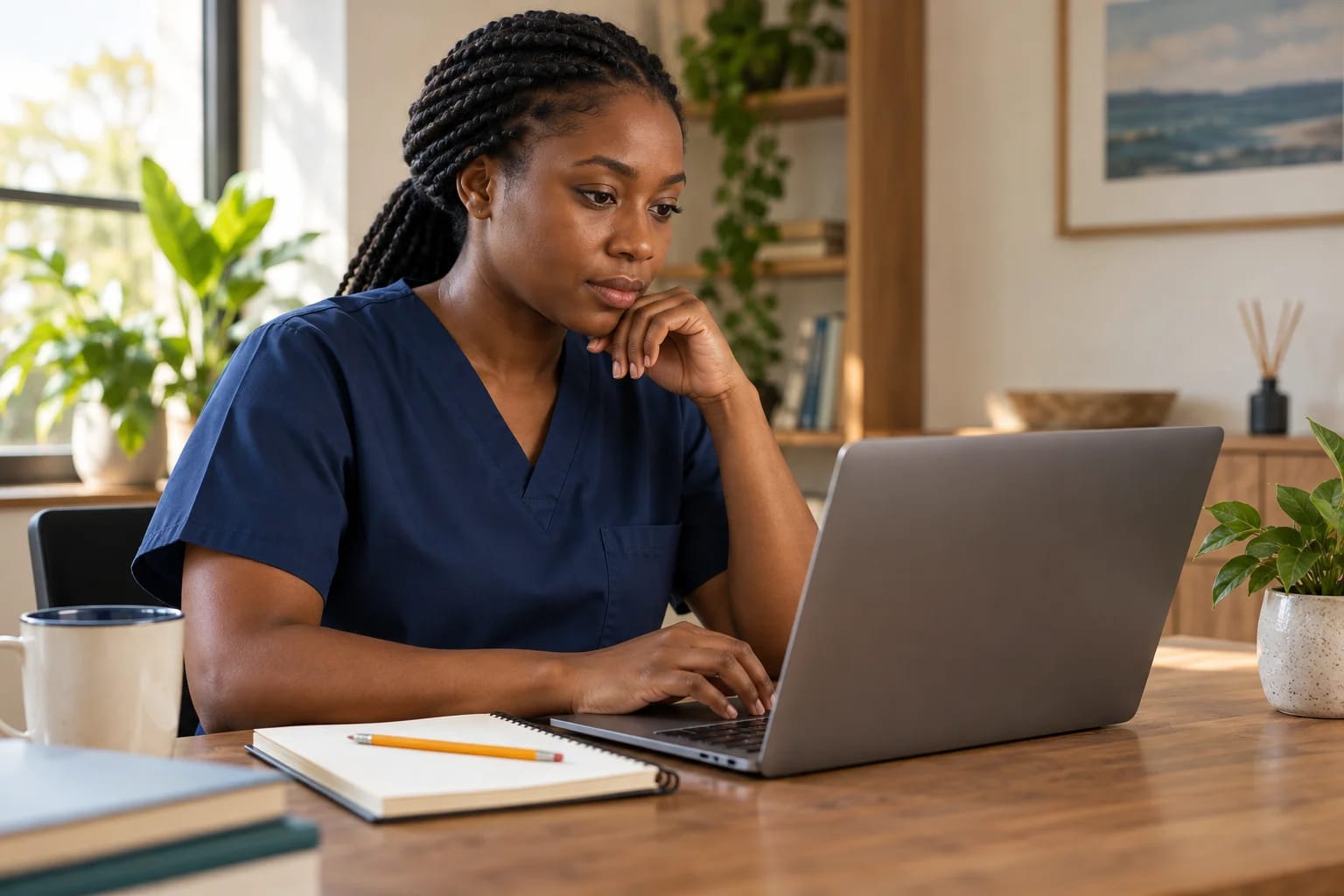 Nurse studying for a computer-based examination